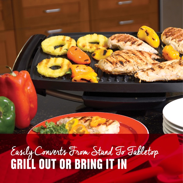 Easily converts from stand to tabletop. Grill out or bring it in.