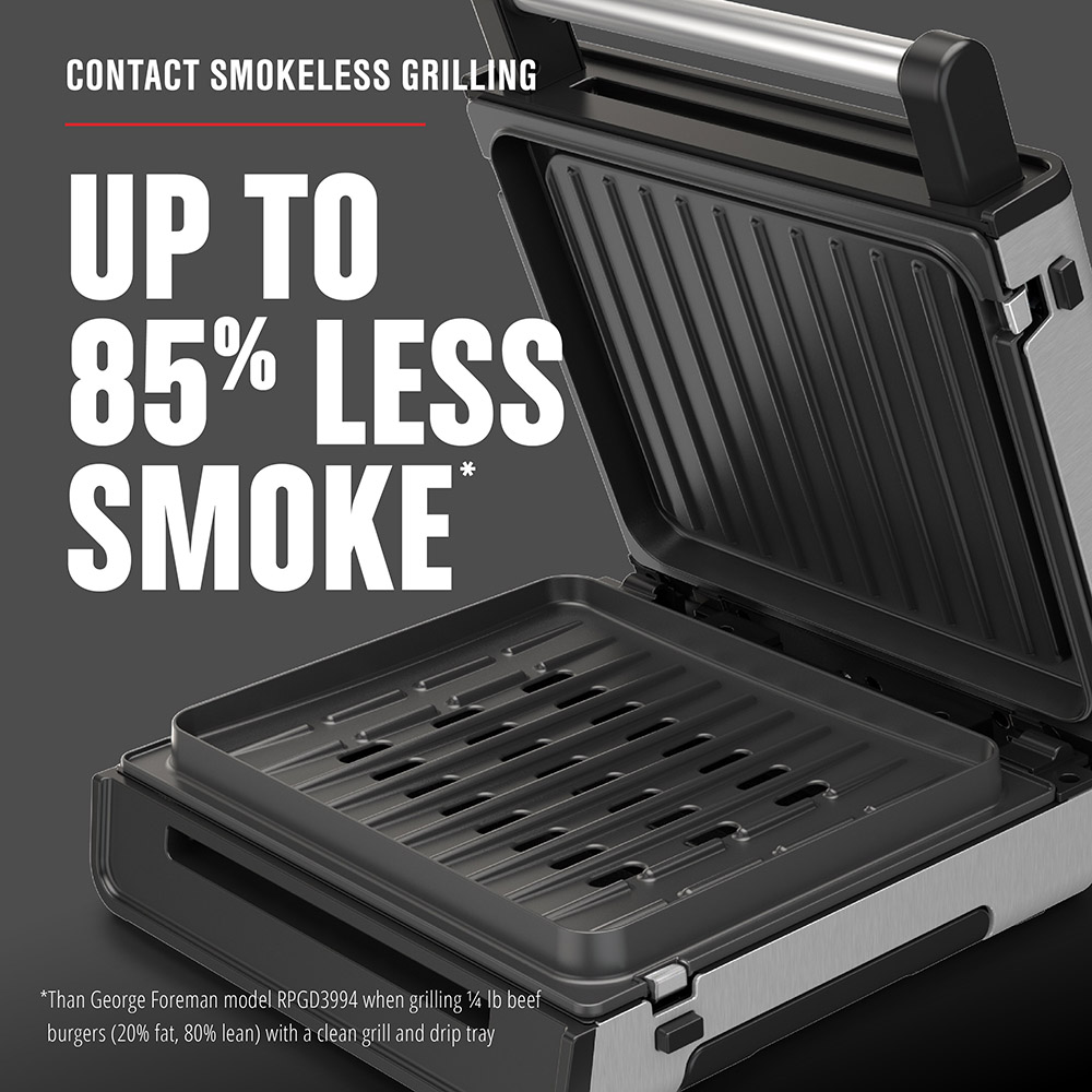 George Foreman Contact Smokeless Select a Temp. Grill, Family Size 4-6 Servings George Foreman 12.12-in L x 10.23-in W Non-Stick Residential at