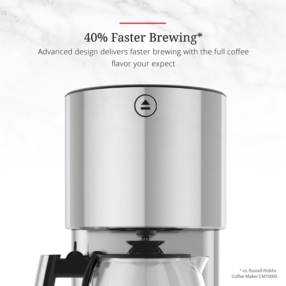 Stainless Steel 8-Cup Coffeemaker | Silver Glass Accent | 40 percent faster