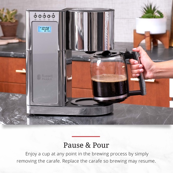 Stainless Steel 8-Cup Coffeemaker | Silver Glass Accent | pause and pour