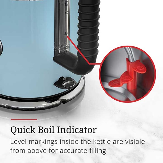 Quick Boil Indicator - Level markings inside the kettle are visible from above for accurate filling