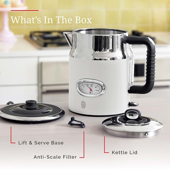KE5550WTR Retro Style Electric Kettle in White - Whats In The Box