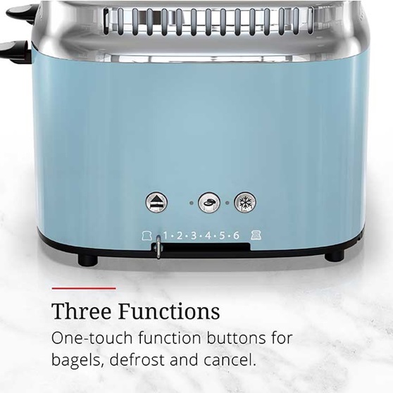 Three Functions - One touch function buttons for bagels, defrost and cancel