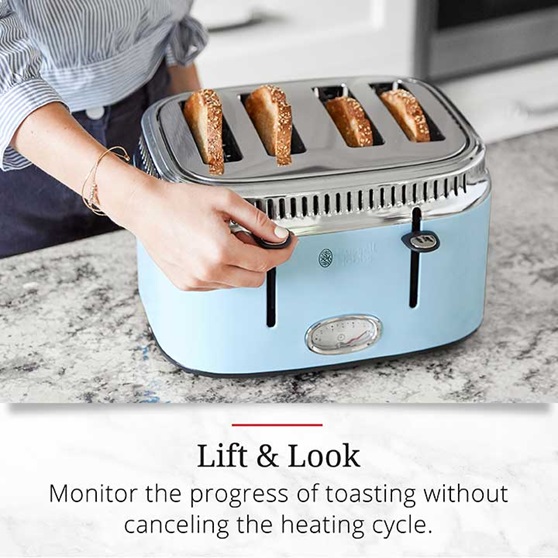 Lift and Look - Monitor the progress of toasting without canceling the heating cycle