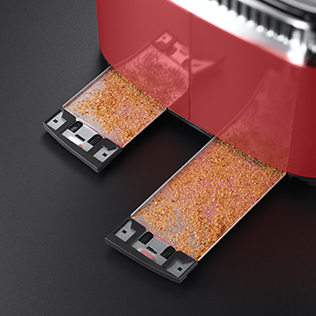 red retro 4 slice toaster crumb tray