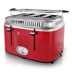 Retro Style 4-Slice Toaster | Red & Stainless Steel