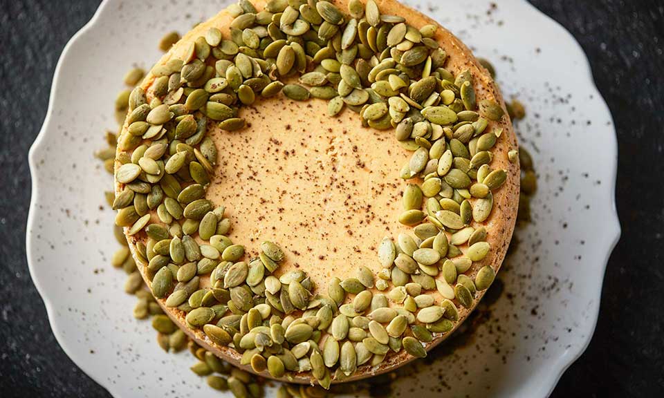 pumpkin pie cheesecake russell hobbs exclusive recipe showing top of cake